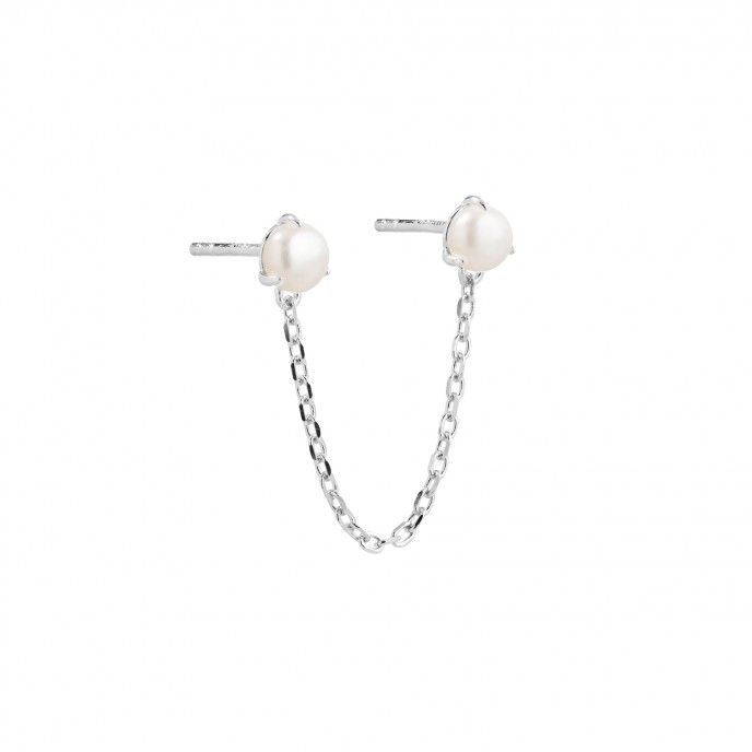 SILVER EARRING WITH CHAIN AND PEARLS