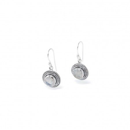 CIRCLE SILVER EARRINGS WITH NATURAL STONE