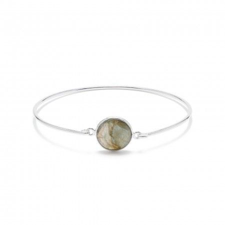 RIGID SILVER BRACELET WITH NATURAL STONE