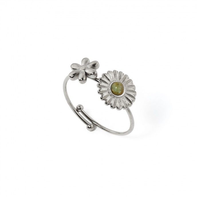 STEEL RING WITH FLOWERS