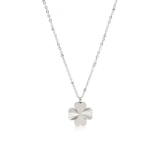 STEEL NECKLACE WITH CLOVER PENDANT