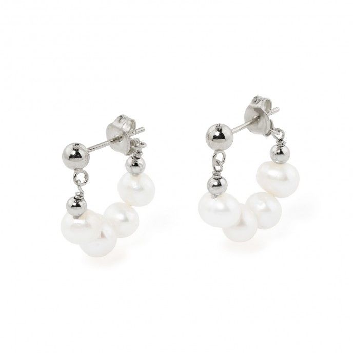 SILVER HOOPS WITH PEARLS